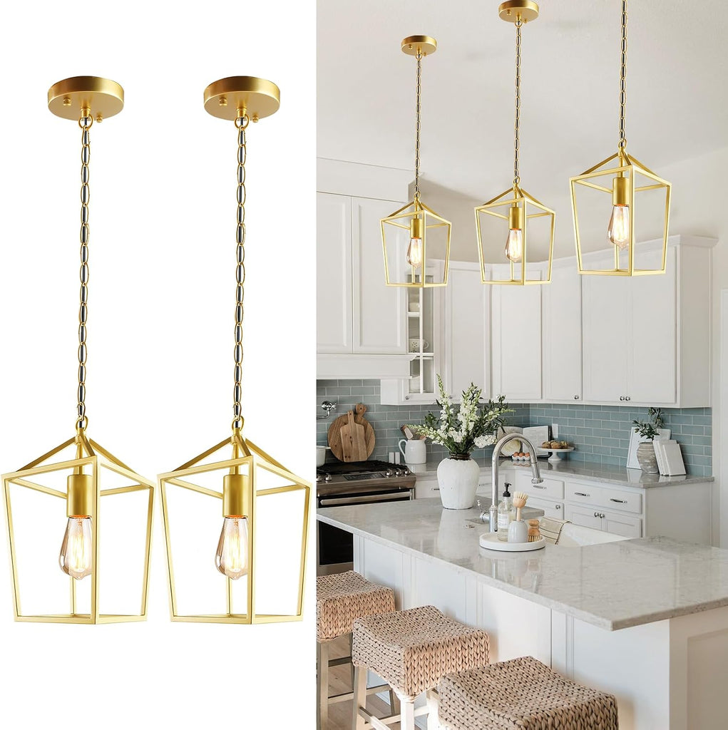 2-Pack Gold Pendant Lights Kitchen Island, Modern Mid Century Light Fixtures Hanging Lamp for Kitchen, Farmhouse