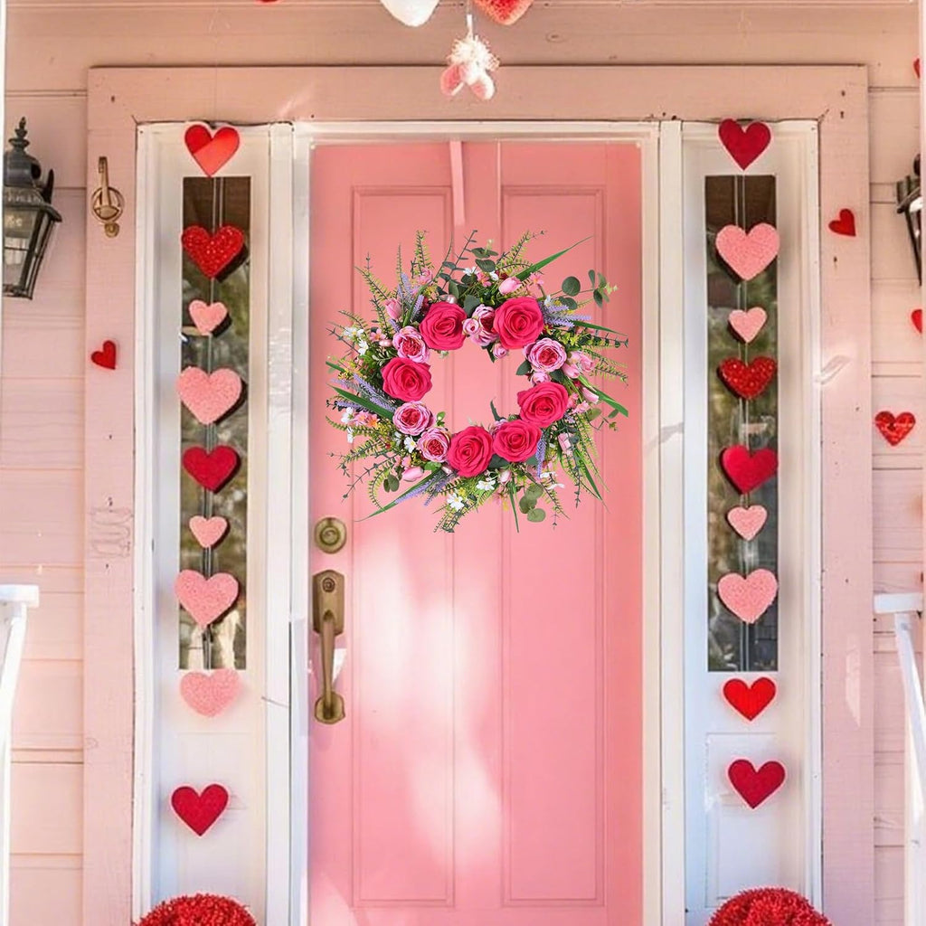 22 Inch Valentines Day Wreaths for Front Door Pink Peony Wreath with Roses Tulips Daisies Valentine Door Decorations