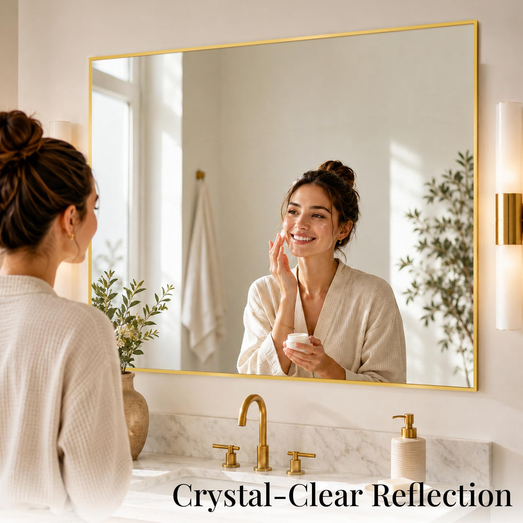 48x36 Inch Brushed Gold Rectangular Bathroom Vanity Mirror
