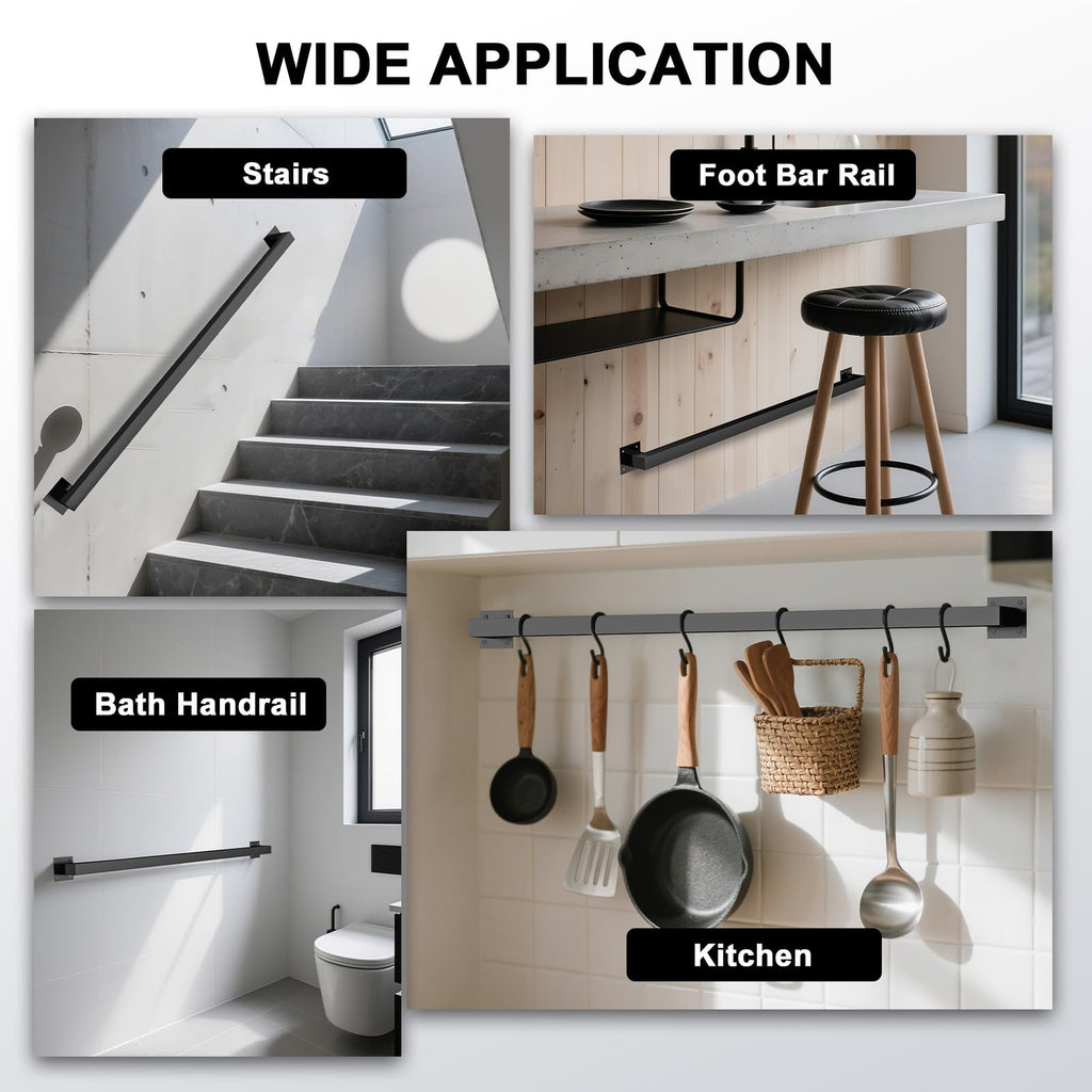7FT Stair Railing Indoor, Black Metal Wall Mounted Handrail for Stairs, 500lbs Load Capacity Industrial Pipe Hand
