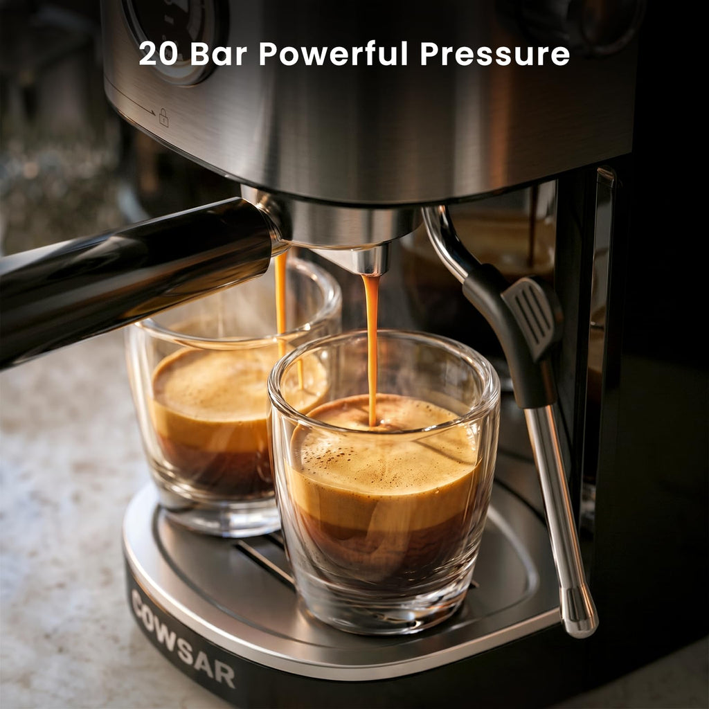 20 Bar Espresso Machine with Fast Heating System, Brew Ready in 5s, 3s Instant Steam, Powders & Capsules, Brews 2+