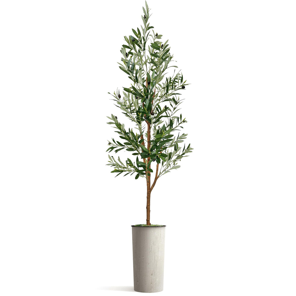 Artificial Tree in Modern Swirl Pattern Planter, Fake Olive Silk Tree for Indoor and Outdoor Home Decoration - 68"