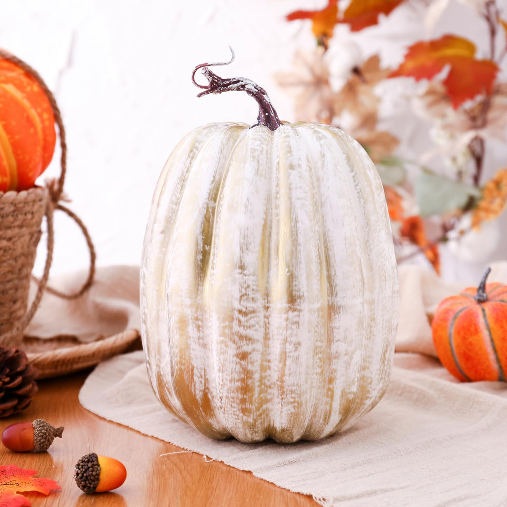 8 Inch Large Artificial Pumpkins DIY White Decorative Foam Pumpkins Cute Fake Pumpkins for Hallween Autumn Harvest