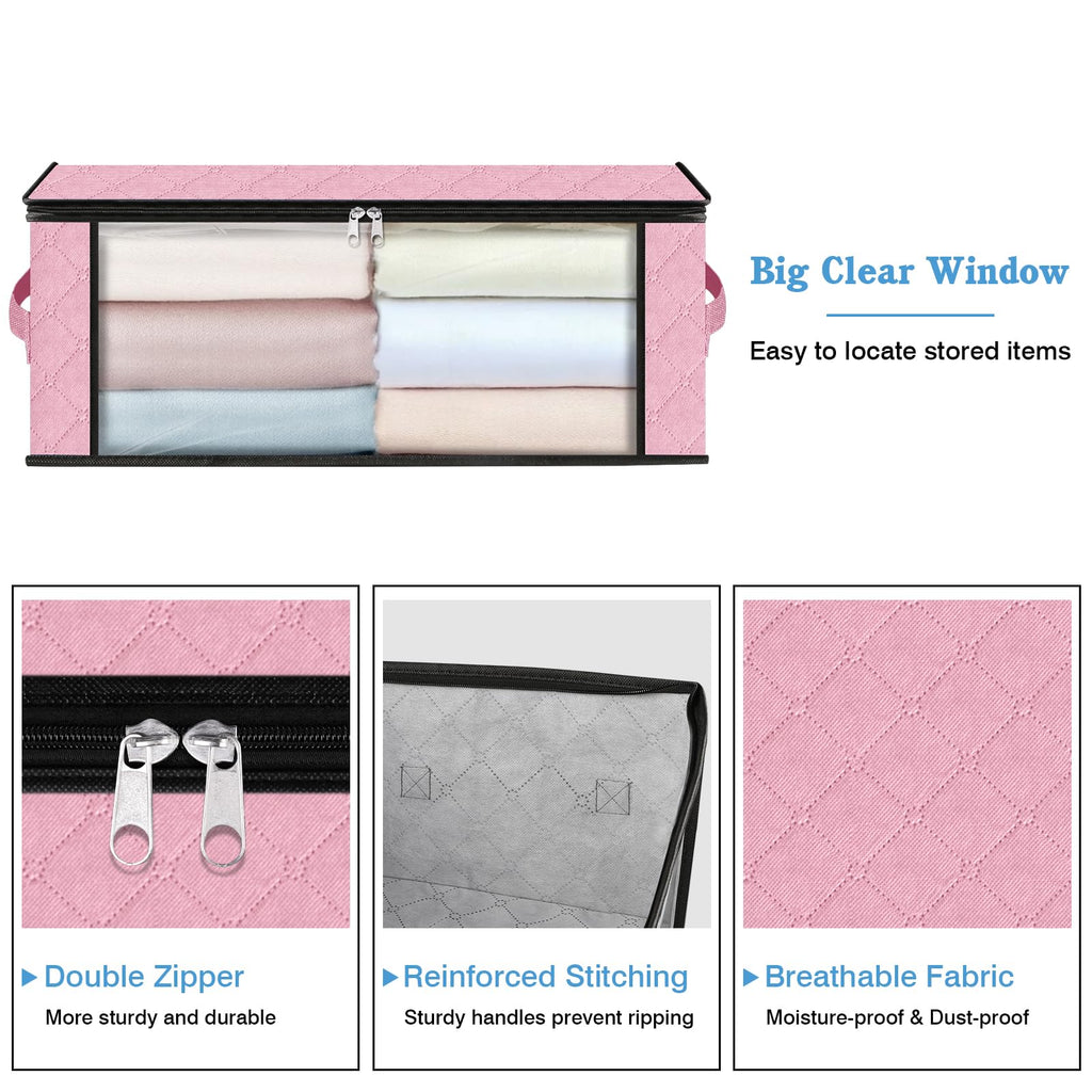 4-Pack Clothes Organizer Storage Bags, 35L Storage Bins, Pink