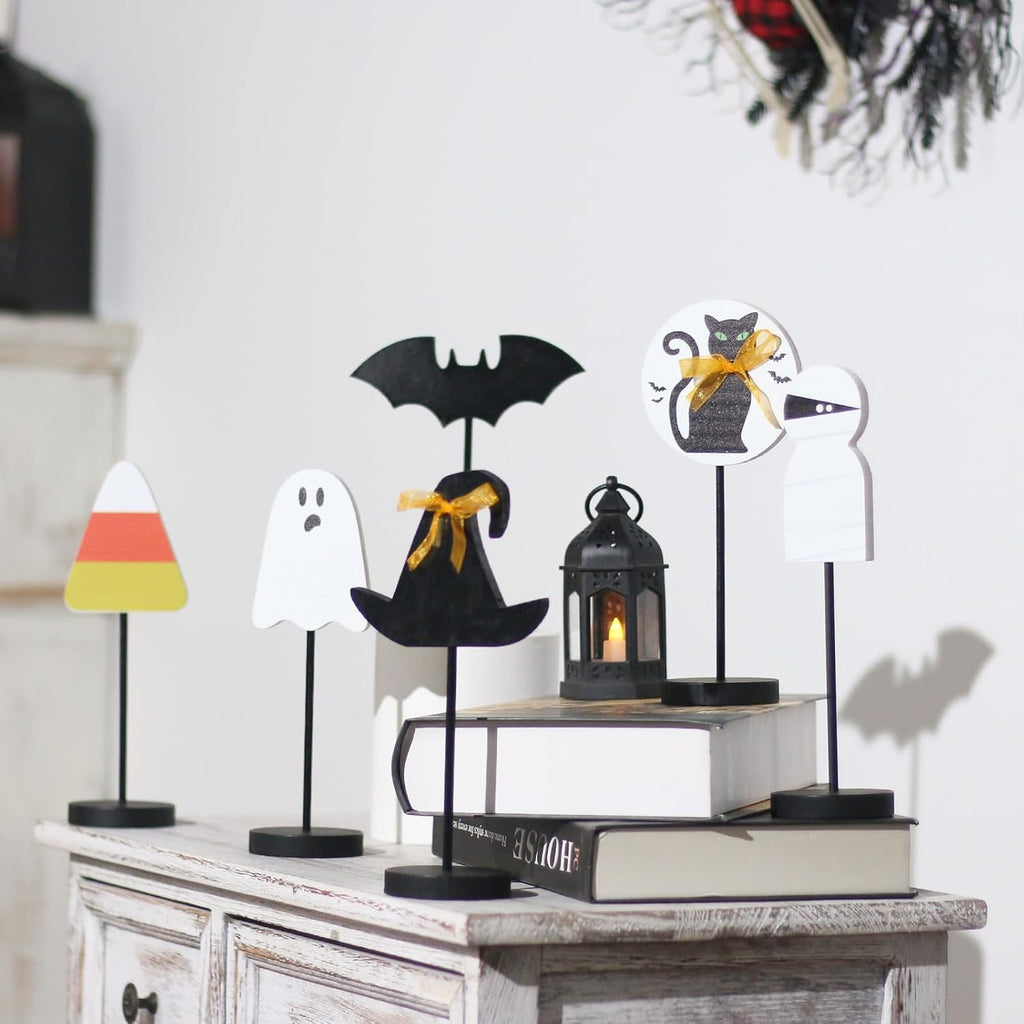 Wooden Halloween Tabletop Decorations Indoor Centerpieces - Set of 6