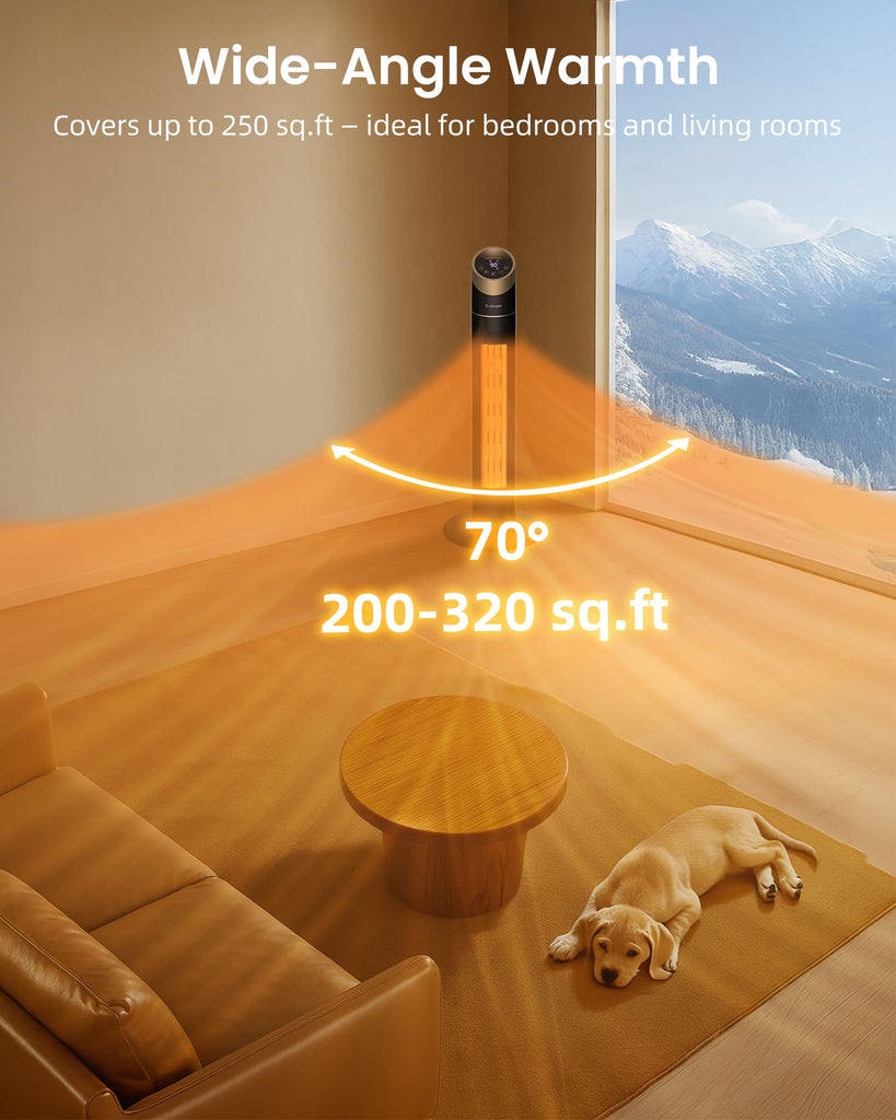 34" Space Heater for Indoor Use, Tower Heater for Large Room, Black