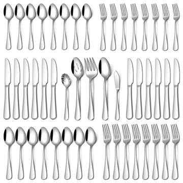 45 Piece Silverware Set for 8 with Serving Utensil Set, Food-Grade Stainless Steel Flatware Set Include Forks Spoons
