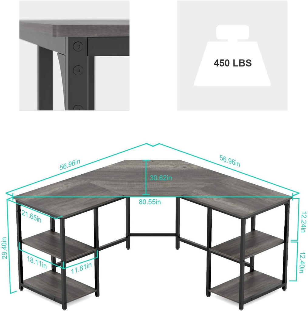 Large L-Shaped Computer Desk with Shelves, Corner Desk, Home Office Writing Workstation, Gaming Desk PC Latop Table