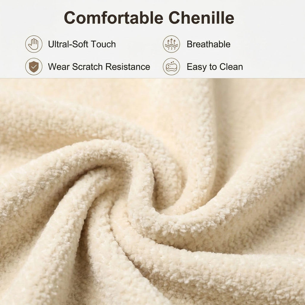 88-Inch Living Room Sofa: 3-Seater Chenille Couch with Fringe Tassel