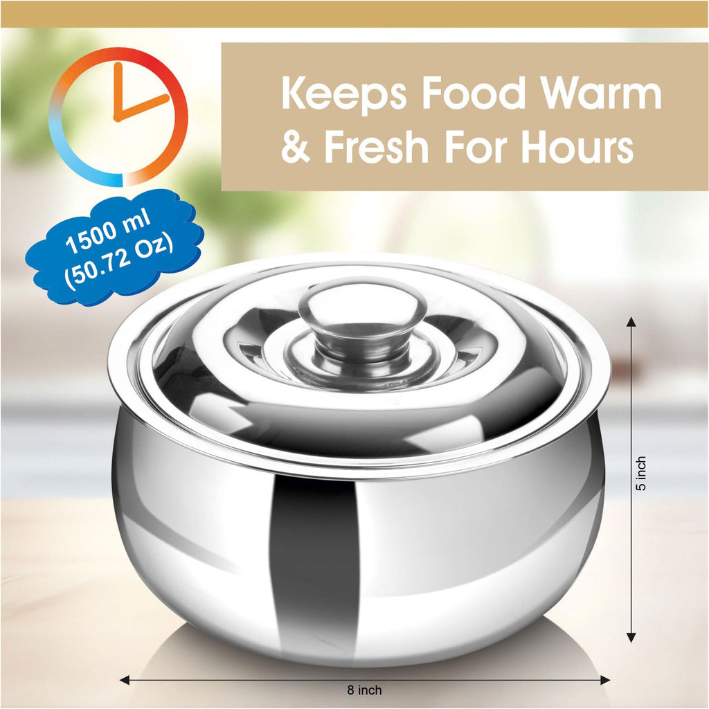 Large Insulated Casserole Dish with Lid 1500ml. Stainless steel Hot Pot Food Warmer/Cooler -Thermal Soup/Salad