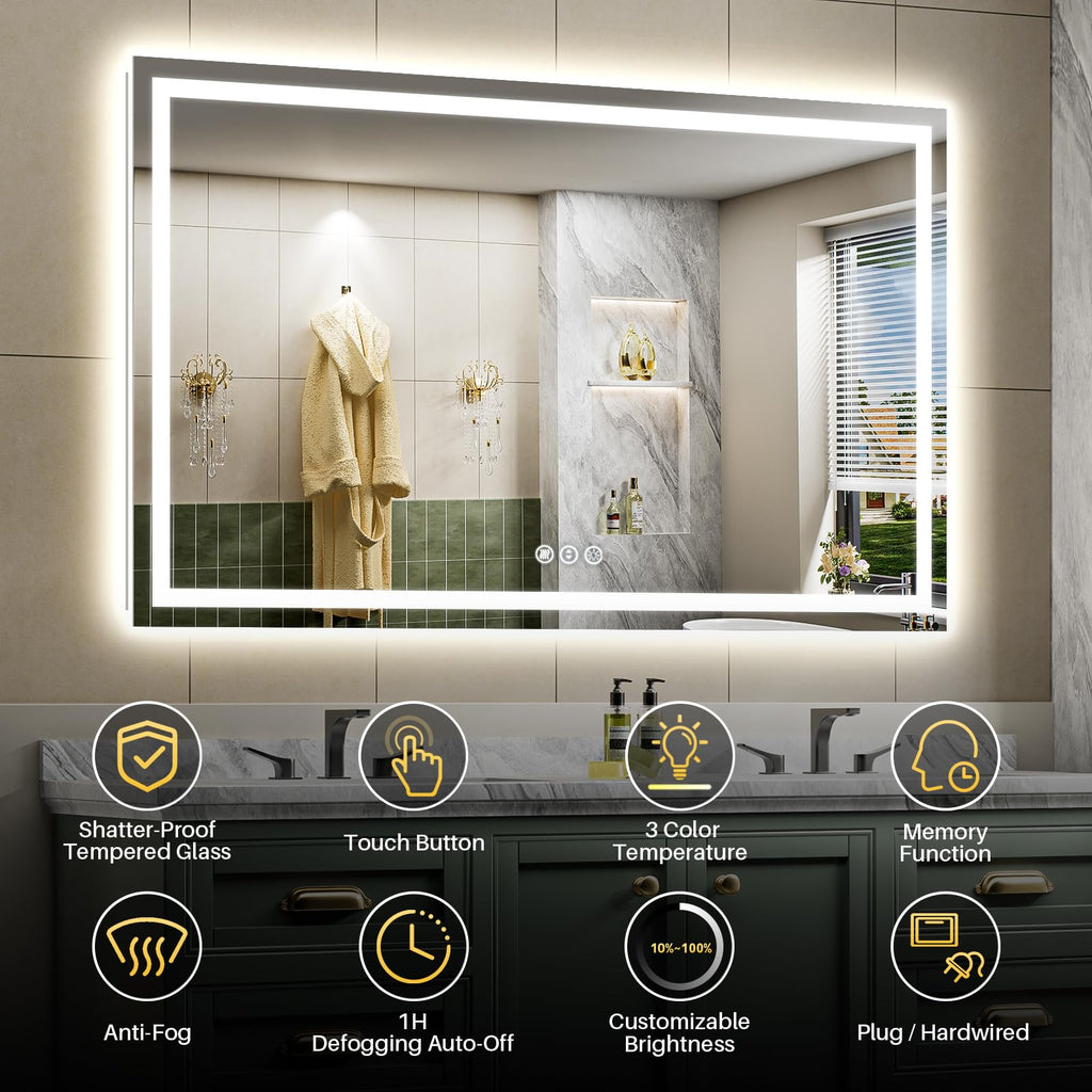 68x38 Inch LED Bathroom Mirror with Lights, Backlit & Front Lit