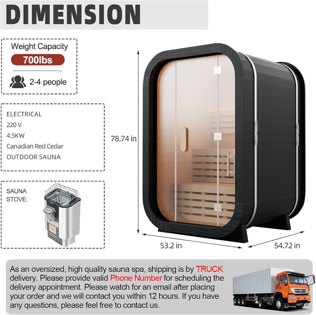 Outdoor Steam Sauna for 2 Person, Canadian Cedar Saunas Spa, Traditional Barrel Wooden Sauna with ETL-Certified 4.5KW