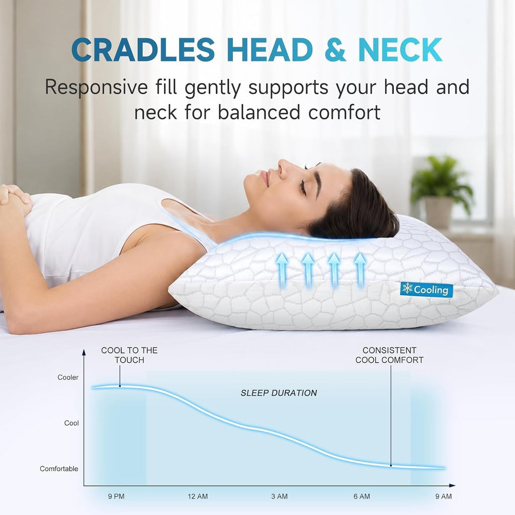 Cooling Memory Foam Pillows Queen Set of 2, Adjustable Shredded Memory Foam,Bed Pillows for Sleeping with Breathable
