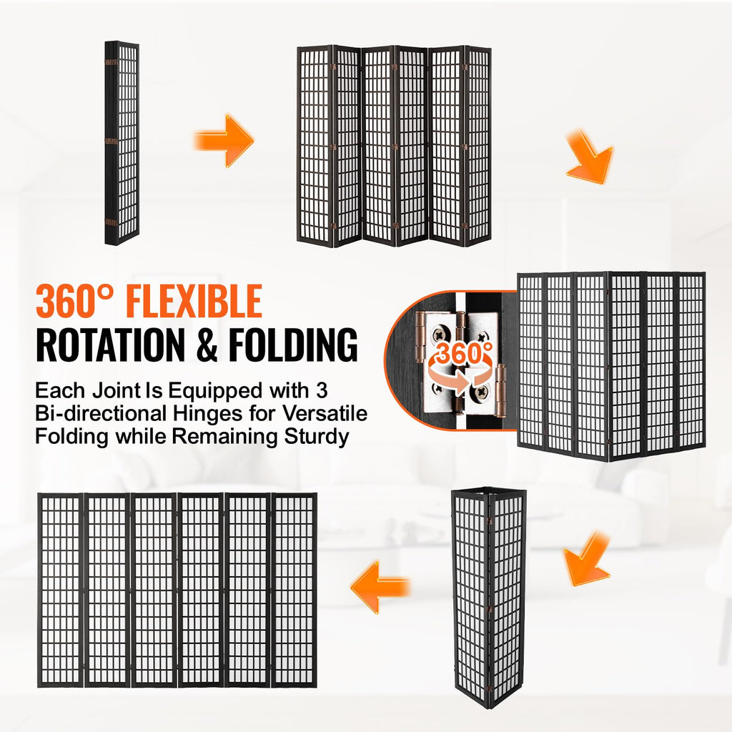 Room Divider, 6 Panel Japanese Room Divider, Folding Privacy Screen Indoor, Portable Partition Dividers and
