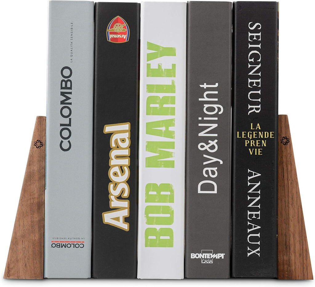Book Ends for Shelves - Handmade Wooden Bookends with Metal Base, Walnut Tree - Sturdy Book Holders for Heavy Books