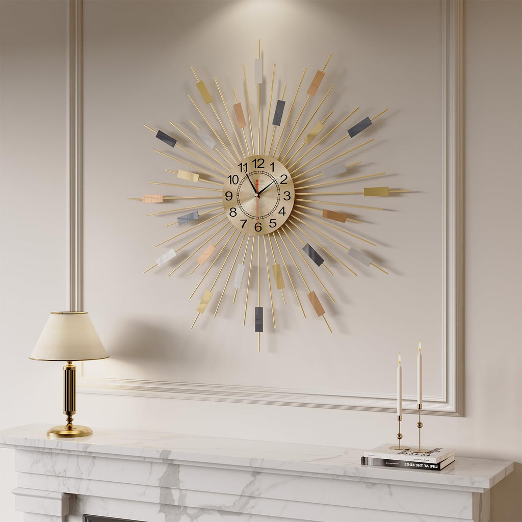 30 Inch Large Gold Wall Clock Mid Century Sunburst Decorative Clock