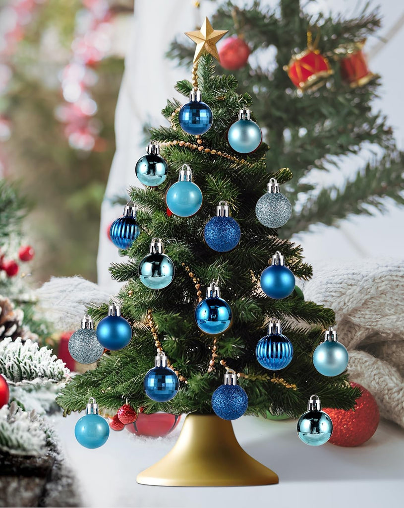 Mini Christmas Ornaments for Mini Tree - 3cm/1.18" Shatterproof Small Hanging Balls for Christmas in Blue - Set of 49