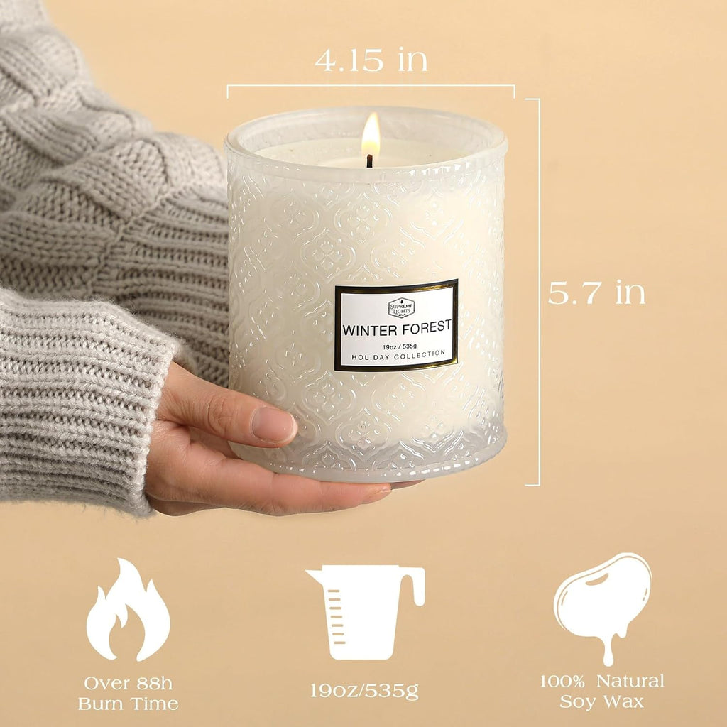 Forest Candle - Large 19oz White Scented Christmas Candle, 88hr Burn Time, Perfect Decor & Gifts - Set of 19