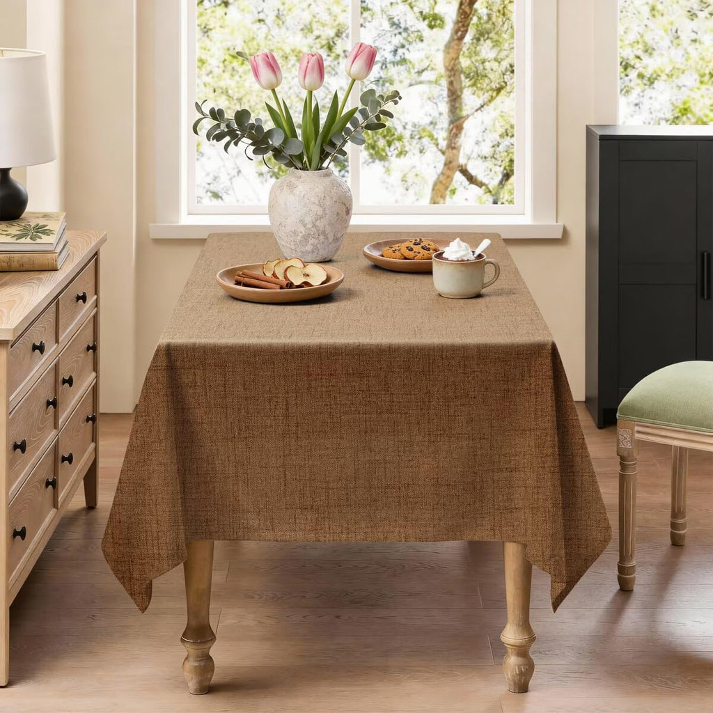 Natural Linen Rectangle Tablecloth, Slubby Textured Fall Lightweight Table Cloth 60 x 84 Inch, Water Resistant Stain
