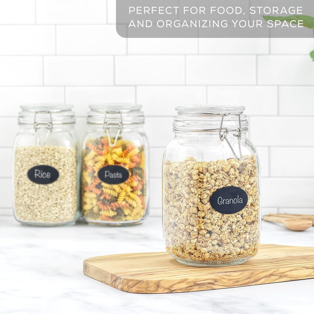 Airtight Glass Jars with Lids. 50oz Glass Jar with Lid and 6 Silicone Seals! Med Glass Food Storage - Set of 3