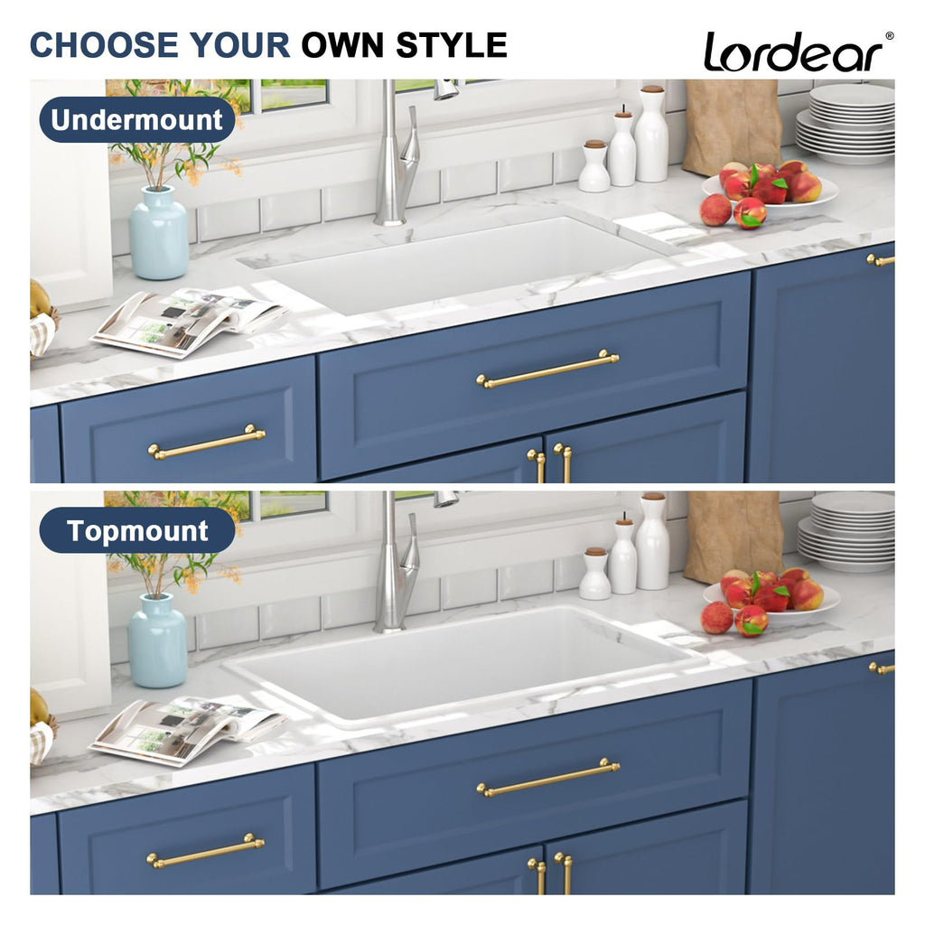 32" White Undermount or Drop Sink Fireclay
