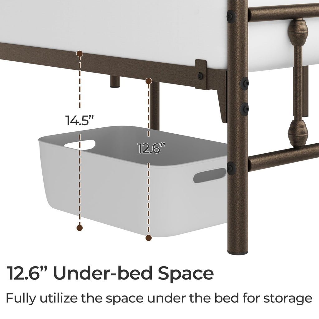 Full Metal Platform Bed Frame, Victorian Headboard & Footboard