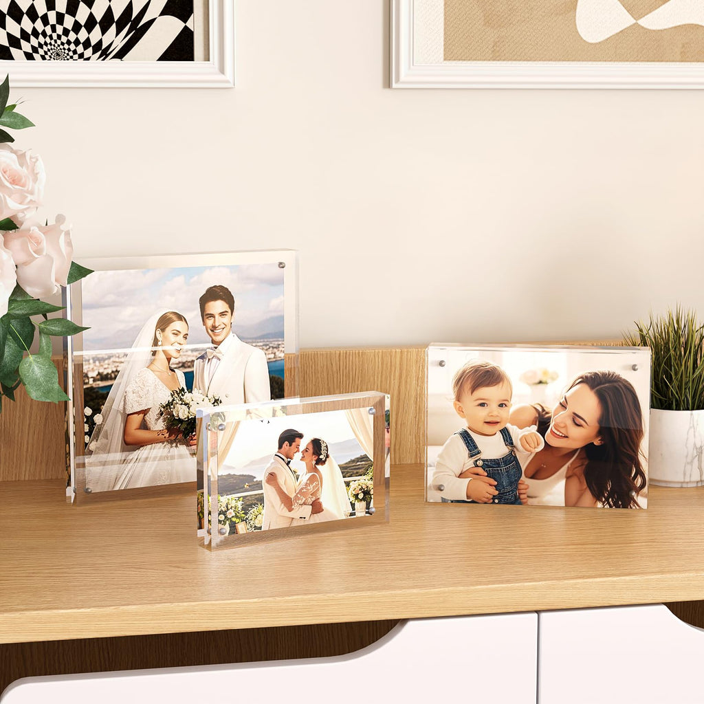 5x7 Acrylic Frames 4 Pack, 20mm Thicker Frameless Clear Picture Frames, Double Sided Magnetic Picture Frames, Free
