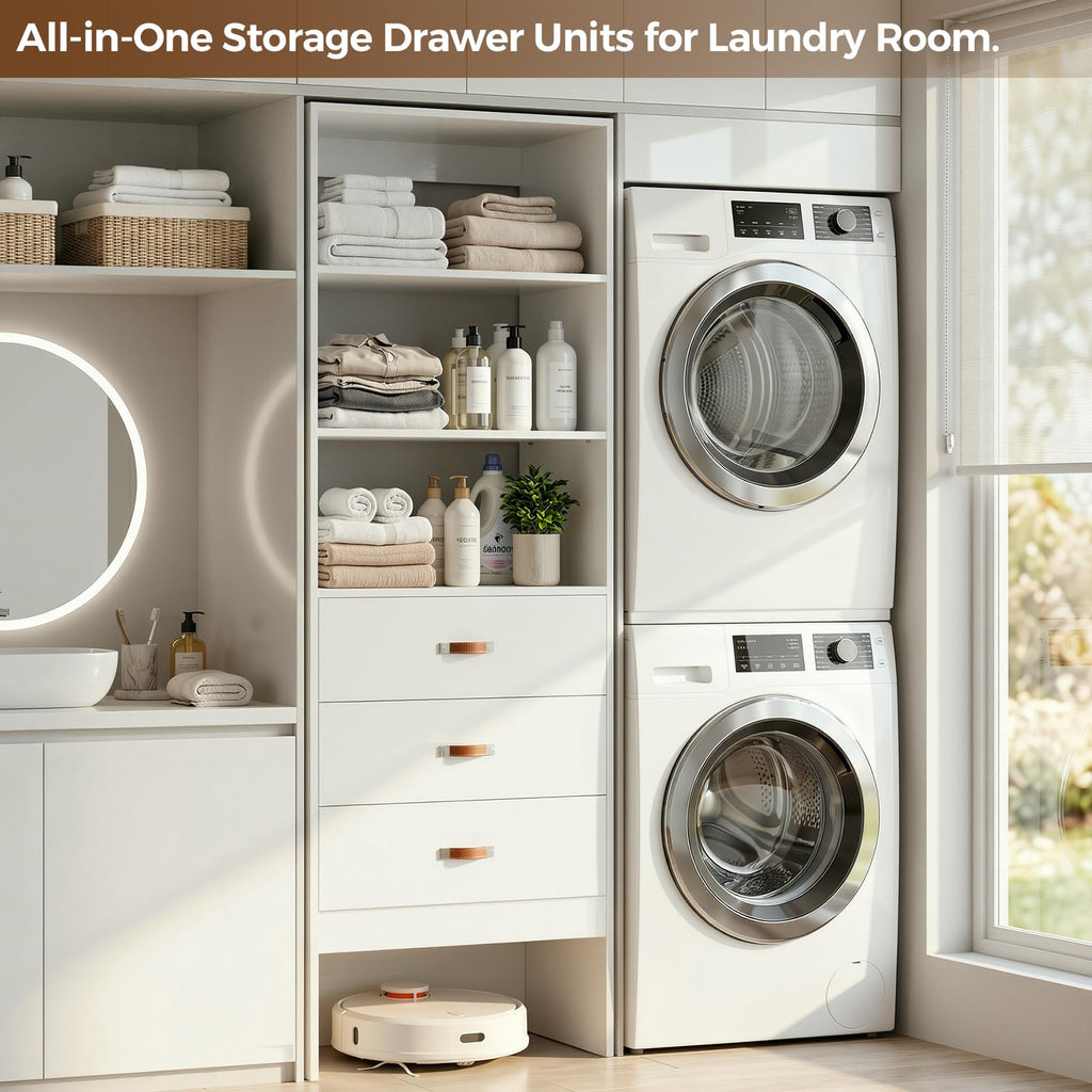 Freestanding 1.8FT Closet System with Leather Handles for Small Space White