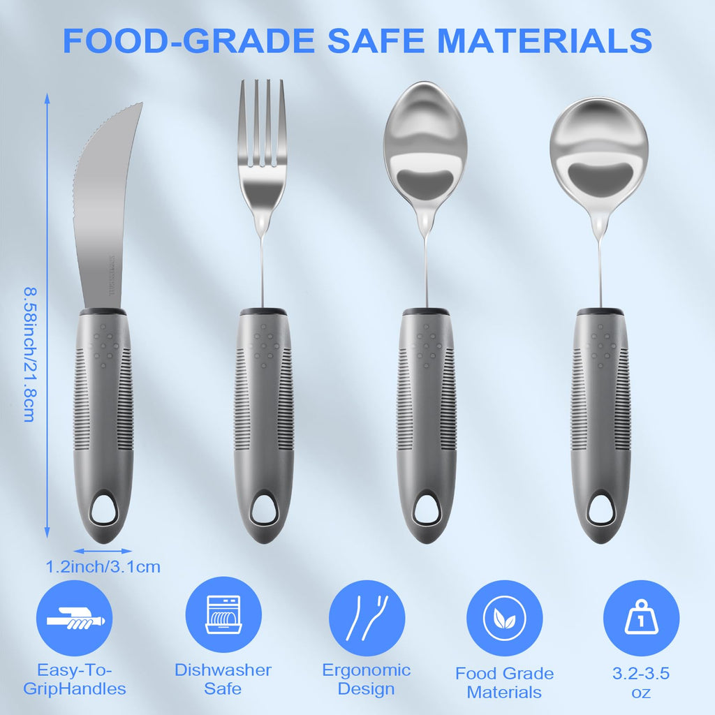 Bendable Adaptive Utensils, 4-Piece Heavy Duty, Stainless Steel Fork, Knife, and Spoon Adaptive Utensils Enhanced