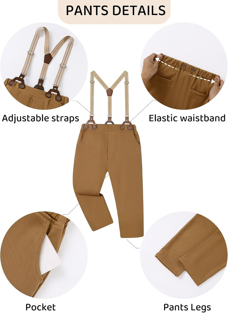 Boys Suits 3 Pieces Formal Dress Shirt with Bowtie+Suspender Pants Boy Gentleman Outfits Set