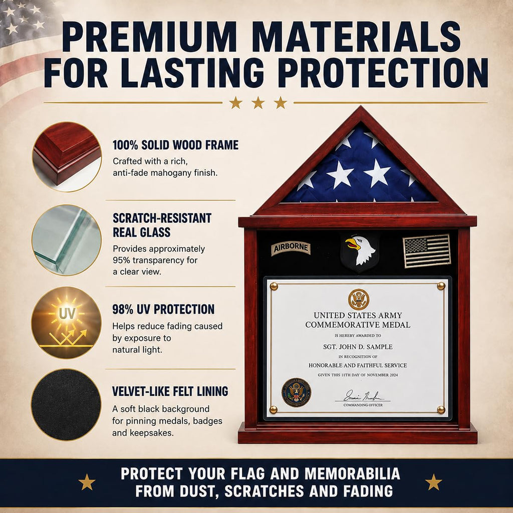Flag Display Case Military Shadow Box for a Folded Army 3'x5' Flag