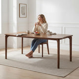 Mid-Century Modern Walnut Color Dining Table, 63" Rectangular Kitchen Table with Solid Wood Legs, Curved Edges
