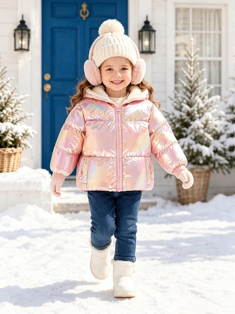 Baby Girls Winter Coat Laser Hooded Puffer Jacket