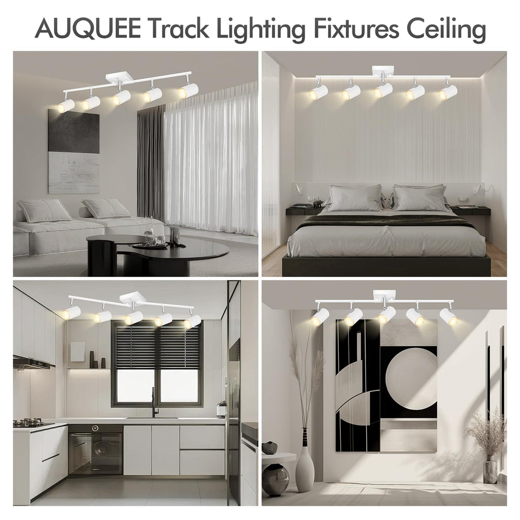 5 Light Track Lighting Fixtures Ceiling, Matte White Kichen Track Lighting, Rotatable Light Heads, Adjustable Modern