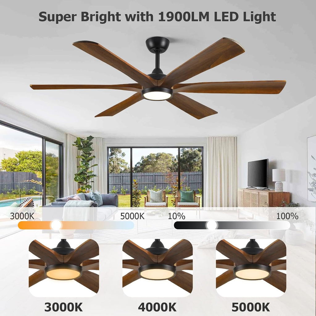 72" Ceiling Fan with LED Light and Remote - Walnut Smart