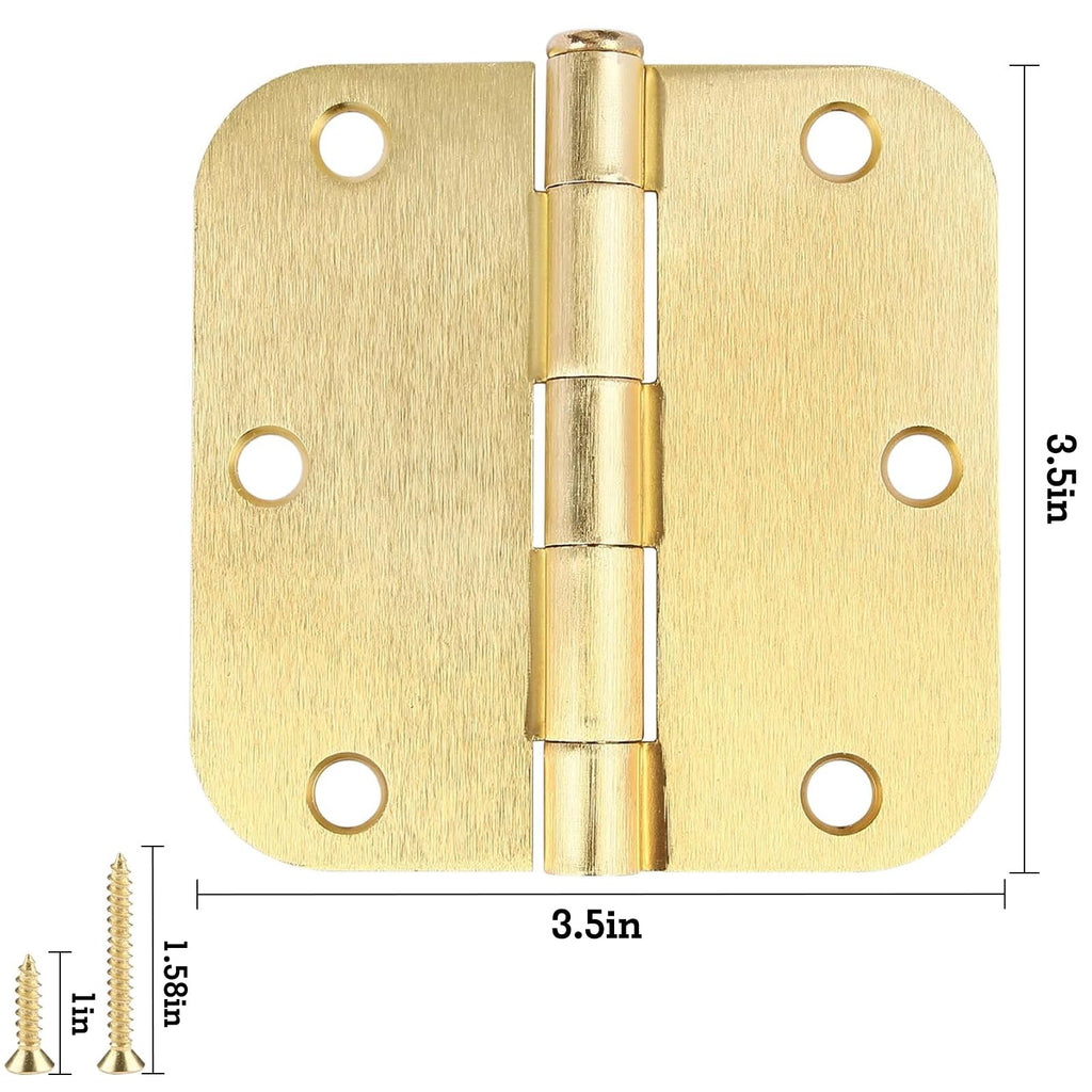 Residential Door Hinges Brushed Brass 3.5 Inch X 3 1/2" Rounded