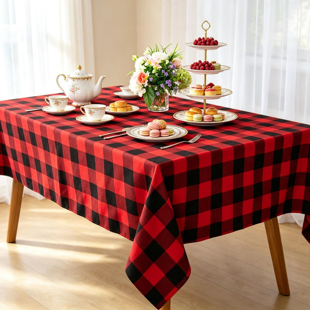 Farmhouse Red and Black Checkered Tablecloth 60x120 Camping Table Cloth