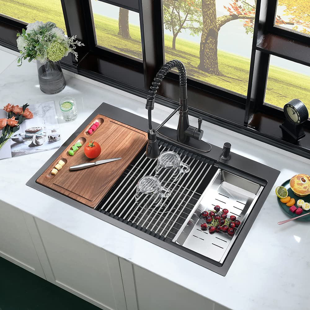 27 x 22 Drop Sink Black Stainless Steel Sink Workstation
