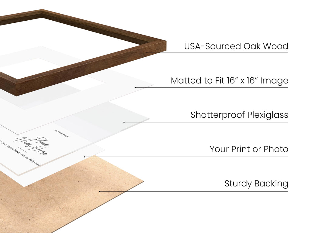 Walnut Oak Wood 20x20 Picture Frames - Set of 6, Square Frames with Mat, Elegant Frames for Posters and Artwork