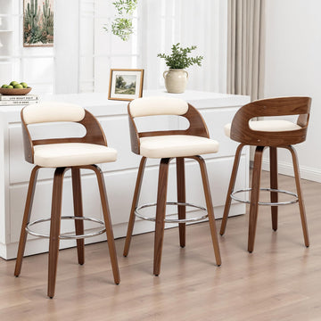 Mid Century Counter Stools with Walnut Bentwood Frame, 25" Seat Height