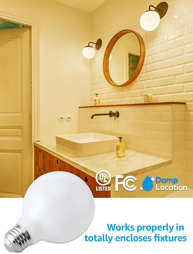 12-Pack G25 Globe Light Bulbs LED Dimmable, Round Frosted Vanity Light Bulb for Bathroom, LED Edison Bulb, 4.5W(60W