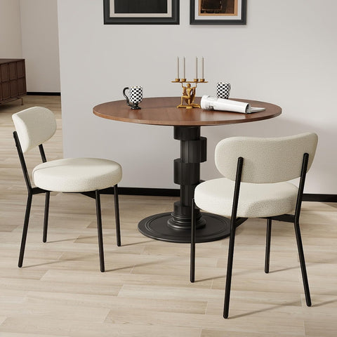 Dining Chairs Set of 2, Boucle Comfortable Upholstered Seat Fabric with Curved Backrest