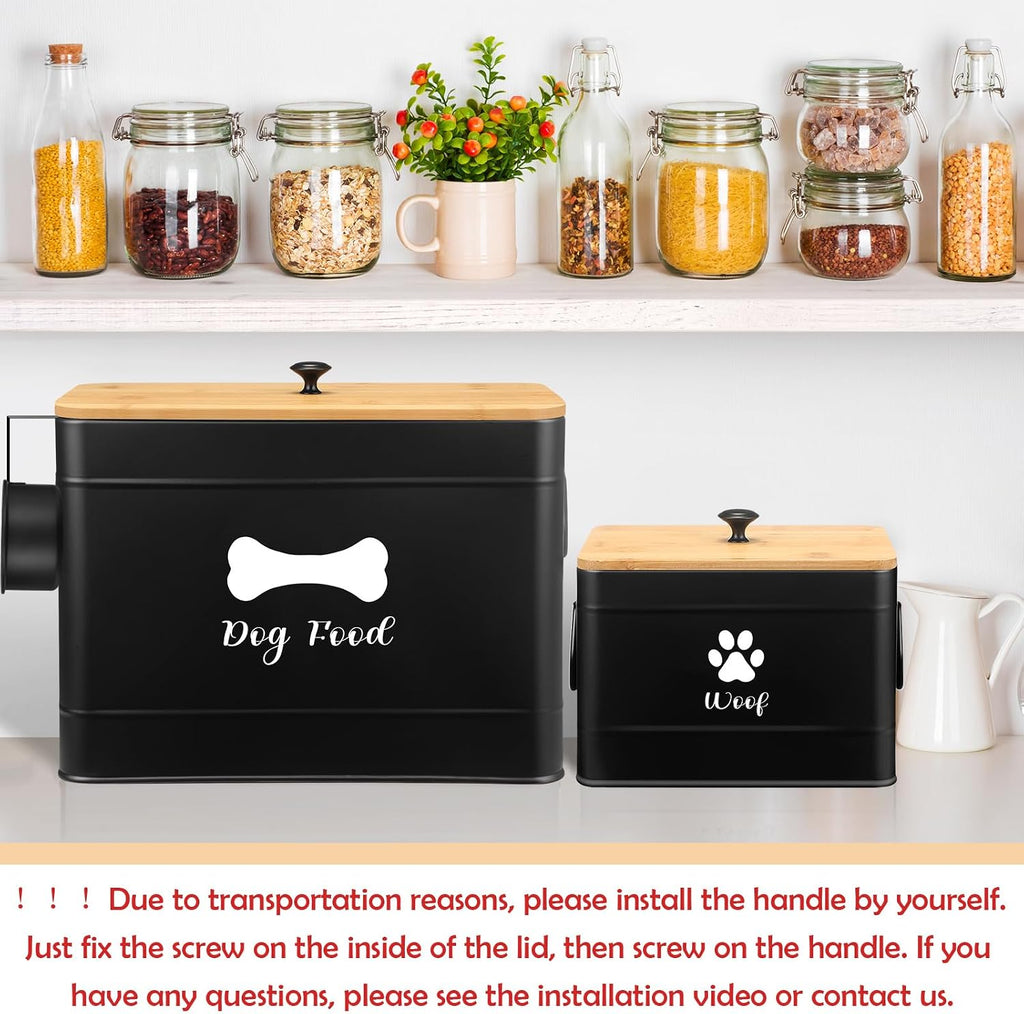 2Pcs Extra Large Metal Dog Food Containers Airtight 12&3.5 Lb, Black