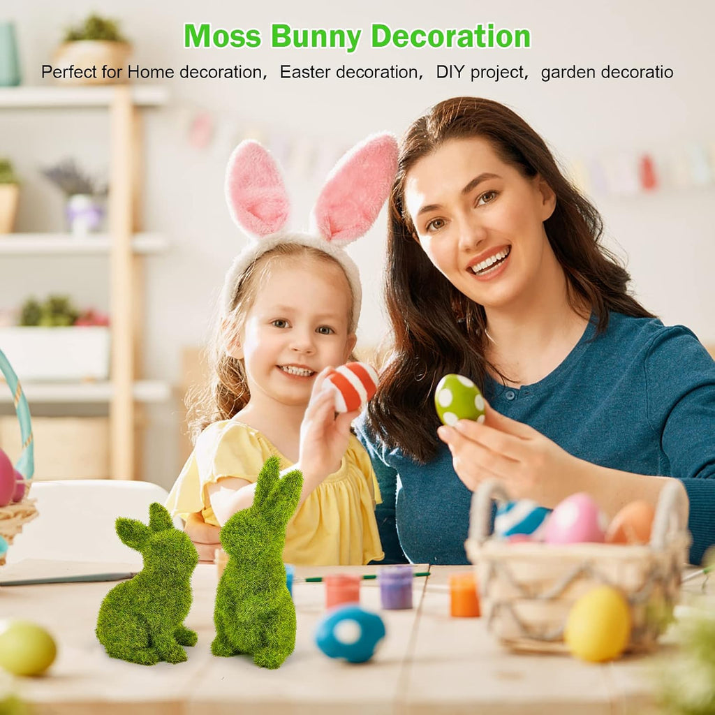 Easter Bunny Decorations,Resin Moss Bunny Figurine,Garden Artificial Moss Rabbit Easter Décor Easter Party Favors - Set of 2