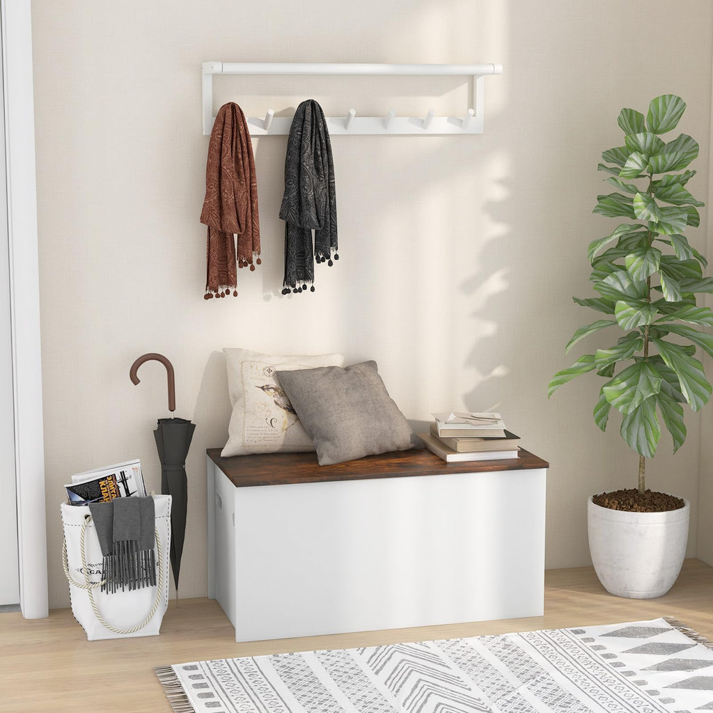 Flip-top Storage Chest, Lift Top Storage Bench w/Gas Strut, Safety Hinges, 35.5"Deck Box for Tools, Shoes, Sports