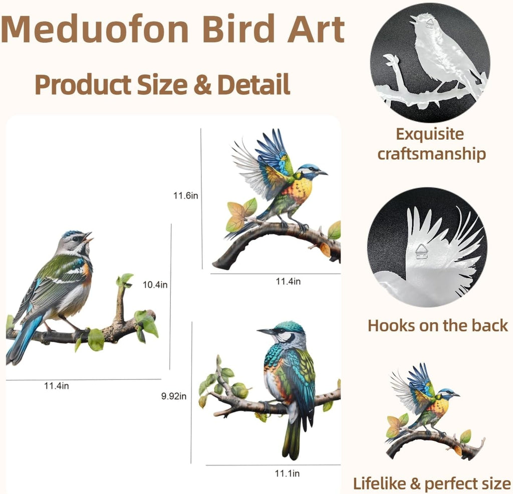 Metal Bird Art Wall Decor, Hummingbird Decorations Wall Decor Outside House Patio Garden Fence Porch Deck Wall - Set of 3