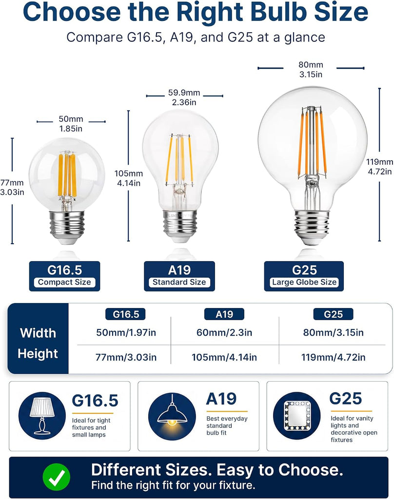 G25 LED Globe Bulbs, 40W Eqv, 400LM, 2700K Soft White, E26, 6 Pack