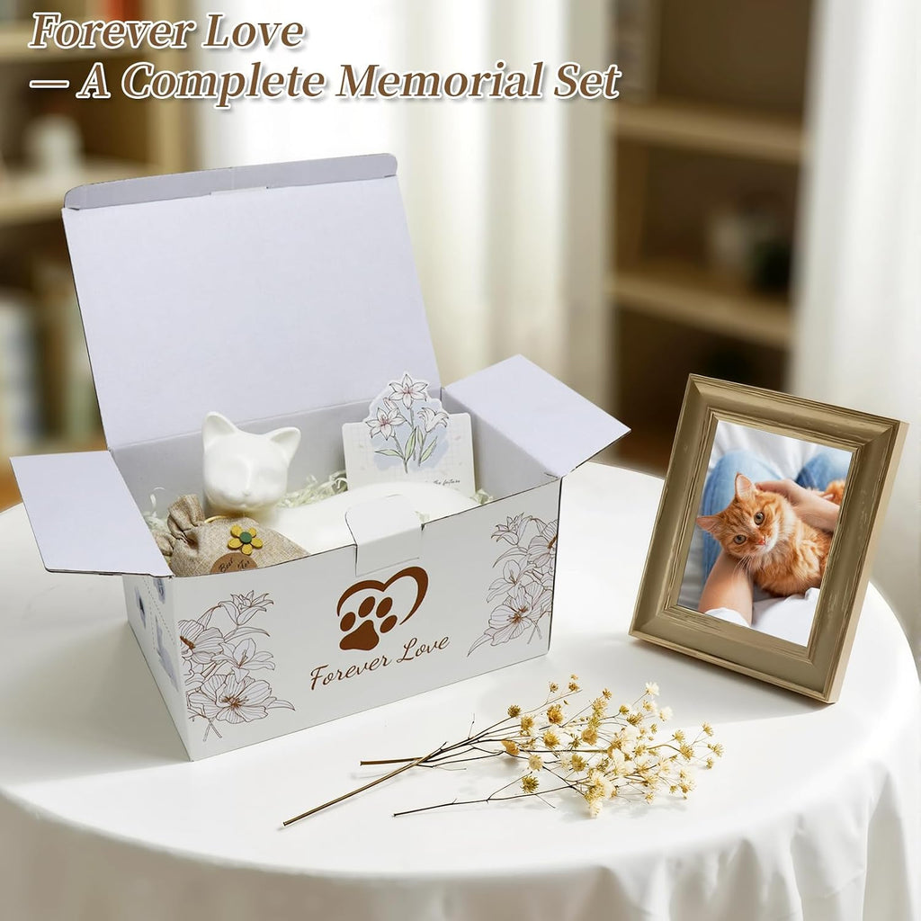 Lying Cat Urns for Ashes White Ceramic Pet Memorial Cremation, White