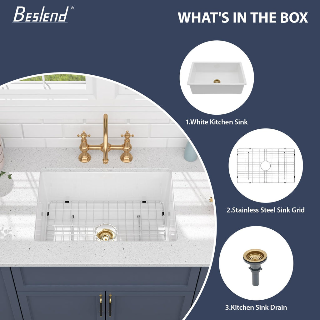 27 Inch Undermount White Kitchen Sink