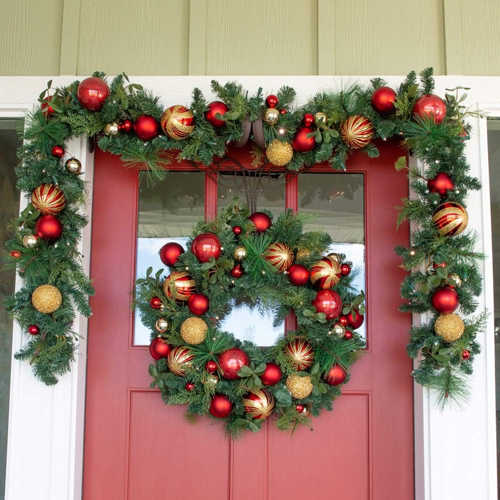 30 Inch Pre-Lit Artificial Christmas Wreath, Christmas Classic Red and Gold